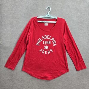 Philadelphia 76ers Women Shirt XL Red NBA 1949 Logo Graphic Print Long Sleeve‎